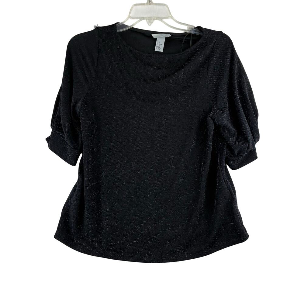 H&M Short Sleeve Metallic Top Women's Small Black Sparkle NYE Holiday Feminine